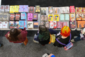 Students browsing books at the YSU English Festival